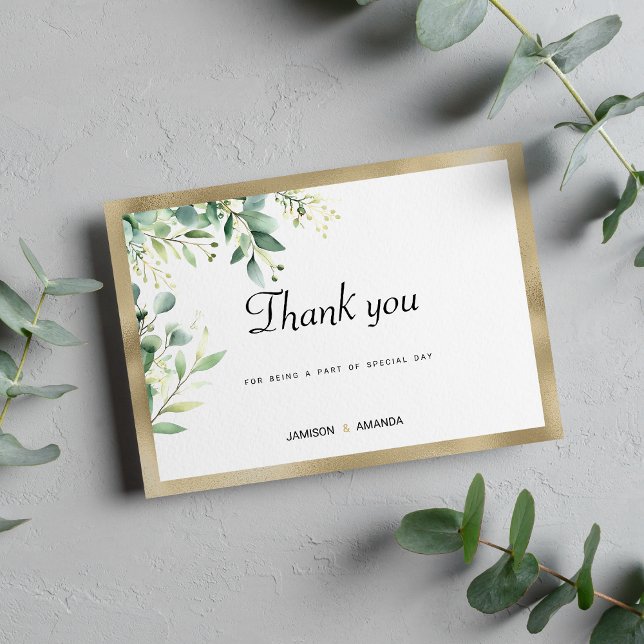 Watercolor rustic eucalyptus green gold Thank You Invitation (Watercolor rustic eucalyptus green gold Thank You)