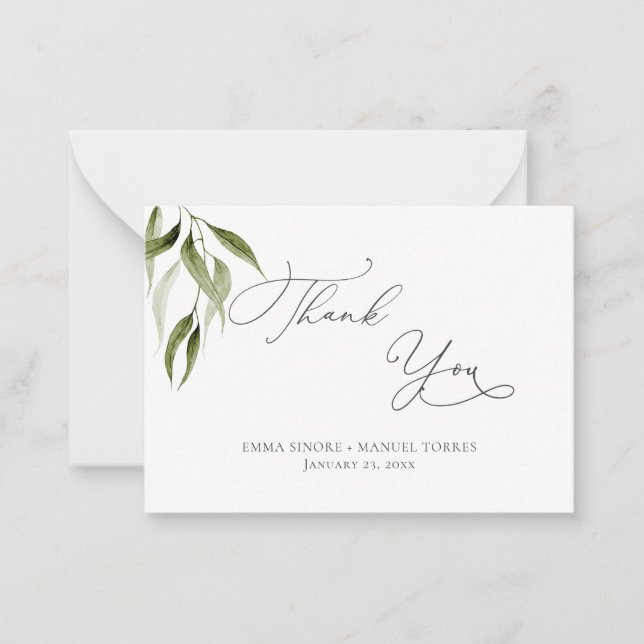 Watercolor Rustic Eucalyptus Greenery Thank You Note Card (Front)