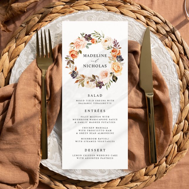 Watercolor Rustic Fall Floral Wedding Menu Card (Creator Uploaded)