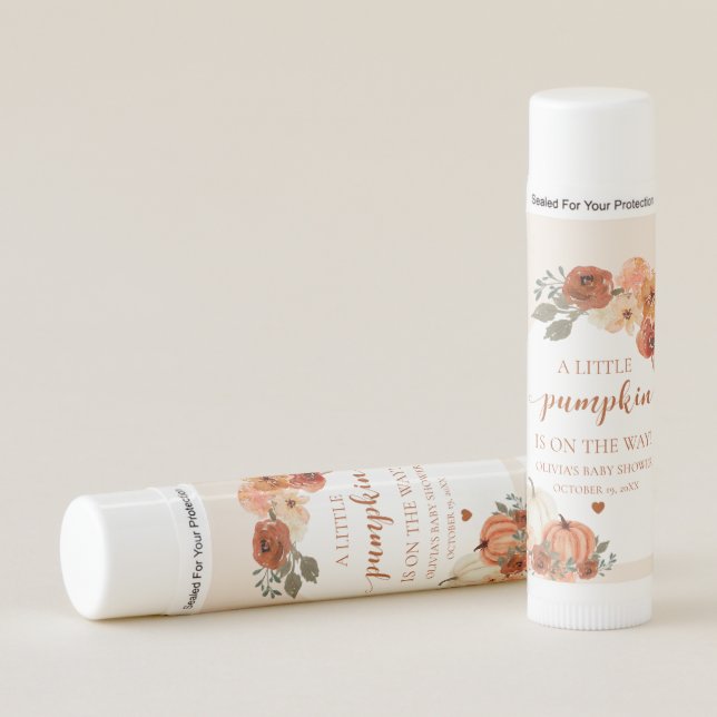 Watercolor Rustic Fall Little Pumpkin Baby Shower Lip Balm (Front)