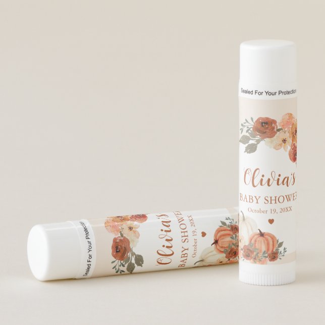 Watercolor Rustic Fall Little Pumpkin Baby Shower Lip Balm (Front)