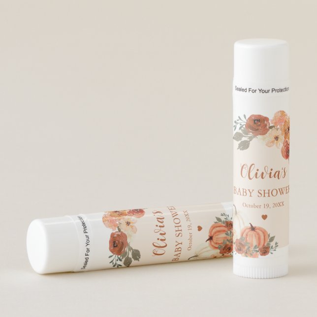 Watercolor Rustic Fall Little Pumpkin Baby Shower Lip Balm (Front)