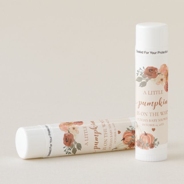 Watercolor Rustic Fall Little Pumpkin Baby Shower Lip Balm (Front)