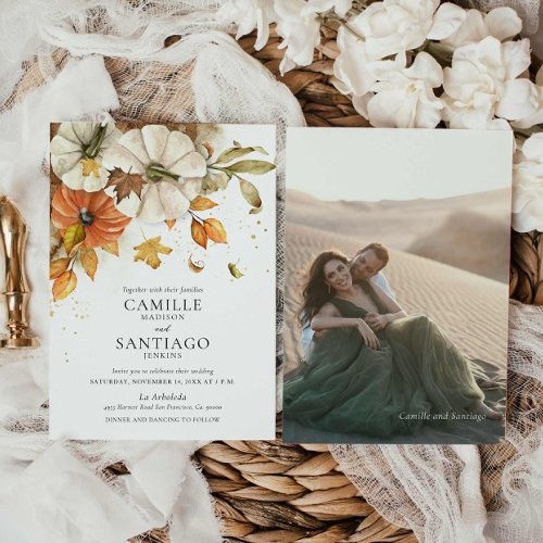 Watercolor Rustic Fall Photo Wedding Invitation