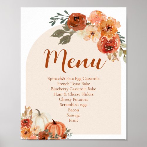 Watercolor Rustic Fall Pumpkin Autumn Menu Sign