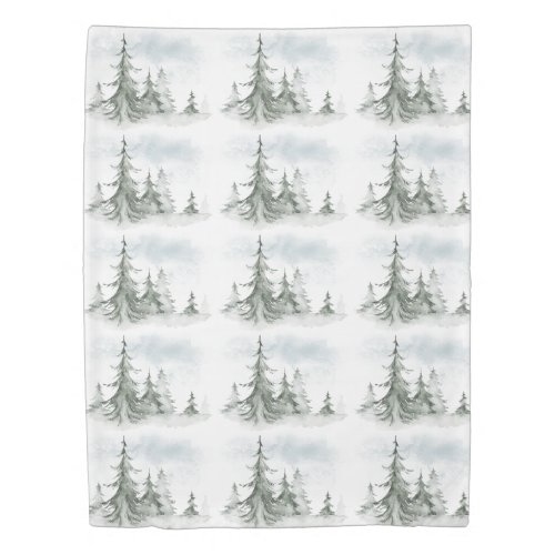 Watercolor Rustic Fir Trees Forest Winter Duvet Cover