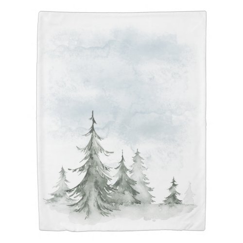 Watercolor Rustic Fir Trees Forest Winter Duvet Cover