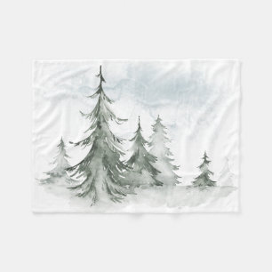 Watercolor Rustic Fir Trees Forest Winter Fleece Blanket