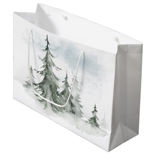 Watercolor Rustic Fir Trees Forest Winter Large Gift Bag