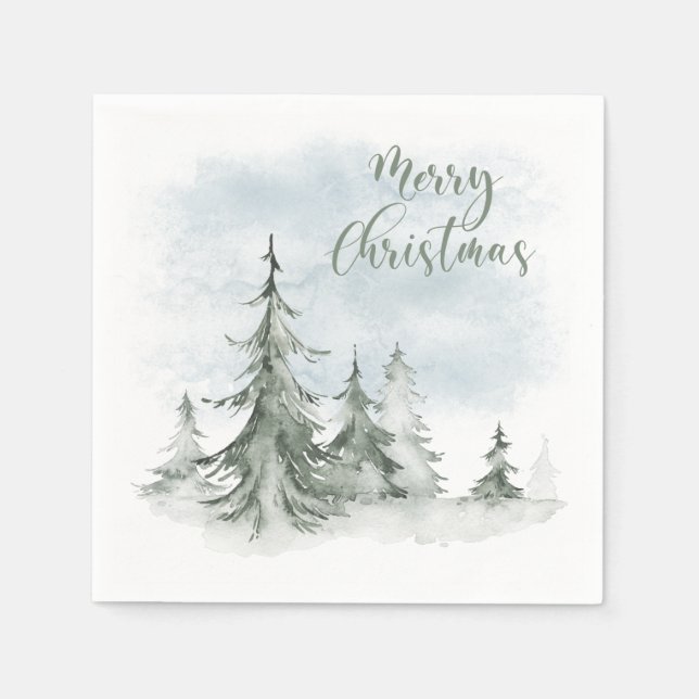 Watercolor Rustic Fir Trees Forest Winter Napkins (Front)