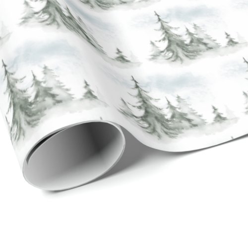 Watercolor Rustic Fir Trees Forest Winter Wrapping Paper
