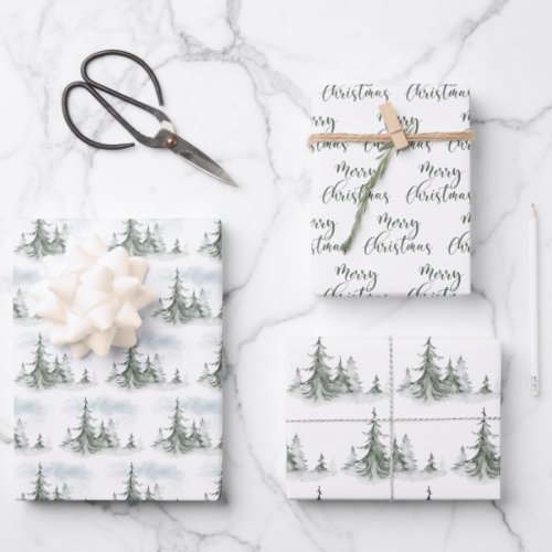 Watercolor Rustic Fir Trees Forest Winter Wrapping Paper Sheets