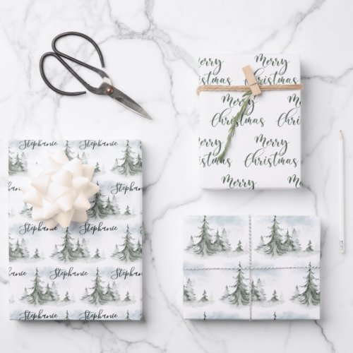 Watercolor Rustic Fir Trees Forest Winter Wrapping Paper Sheets