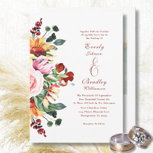Watercolor Rustic Floral Earth Tone Wedding Invitation