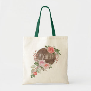 Watercolor Rustic Floral Name Tote Bag