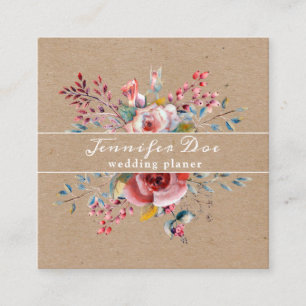  Watercolor rustic flowers kraft Business Card