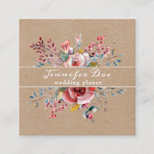  Watercolor rustic flowers kraft Business Card