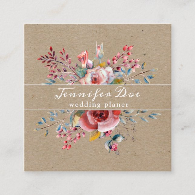  Watercolor rustic flowers kraft Business Card (Front)