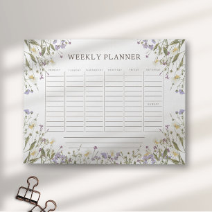 Watercolor rustic flowers weekly planner notepad