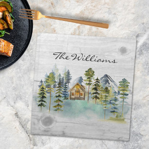Watercolor Rustic Foggy Forest Mountain Cabin Cloth Napkin