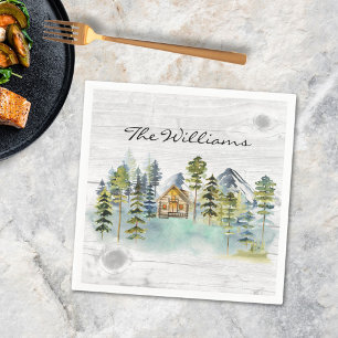 Watercolor Rustic Foggy Forest Mountain Cabin Napkins