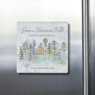 Watercolor Rustic Foggy Forest Mountain Cabin Stone Magnet