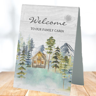 Watercolor Rustic Foggy Forest Mountain Cabin Table Tent