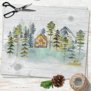 Watercolor Rustic Foggy Forest Mountain Cabin Wrapping Paper