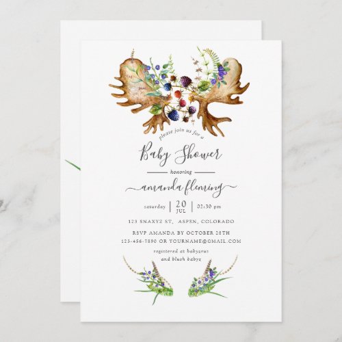 Watercolor Rustic Forest Baby Shower Invitation