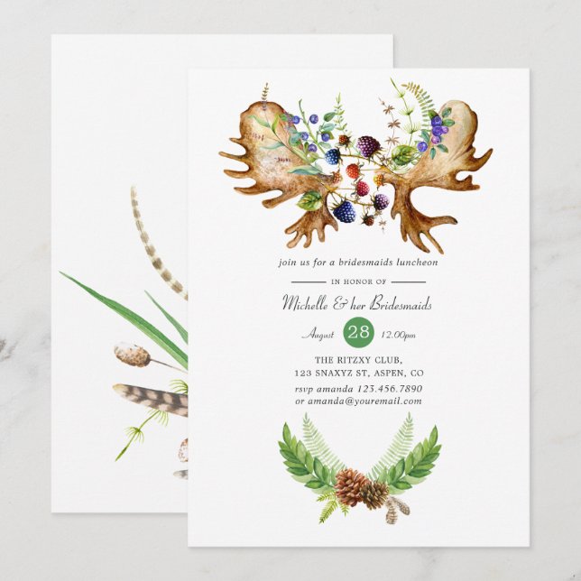 Watercolor Rustic Forest Bridesmaids Luncheon Invitation (Front/Back)