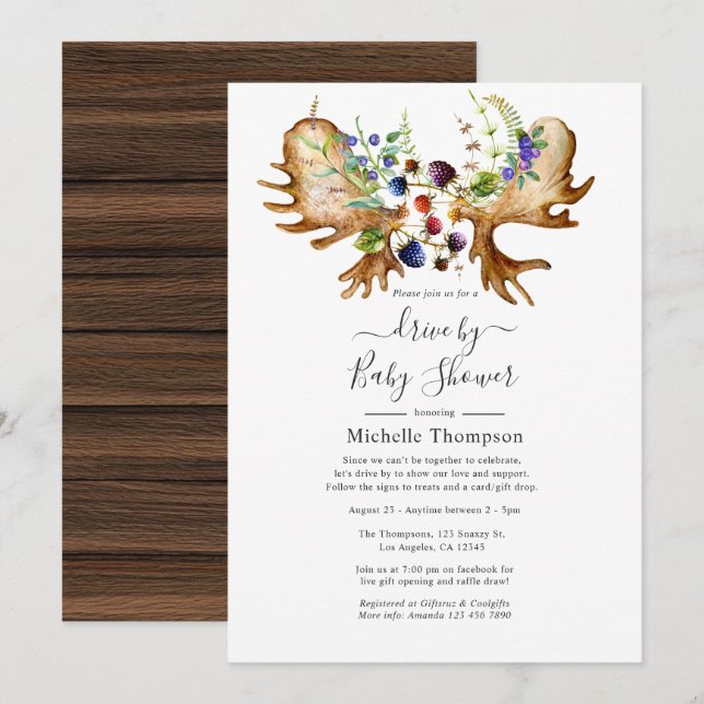 Watercolor Rustic Forest Drive By Shower Invitation (Front/Back)