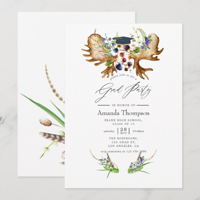 Watercolor Rustic Forest Graduation Party Invitation (Front/Back)