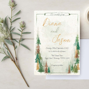 Watercolor Rustic forest pine trees Invitation