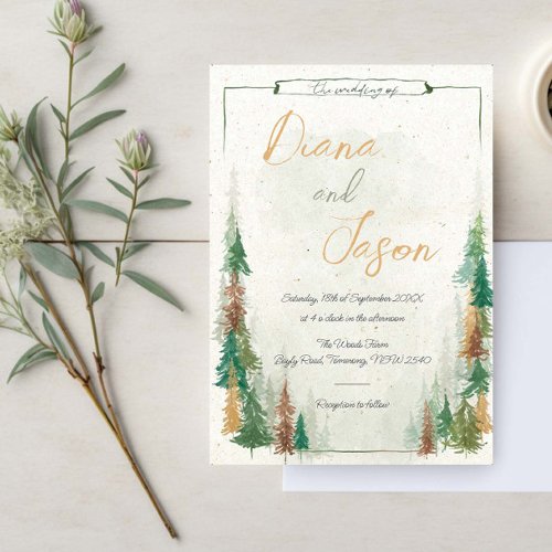 Watercolor Rustic forest pine trees Invitation