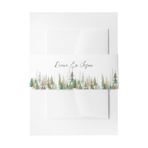 Watercolor Rustic forest pine trees  Invitation Belly Band
