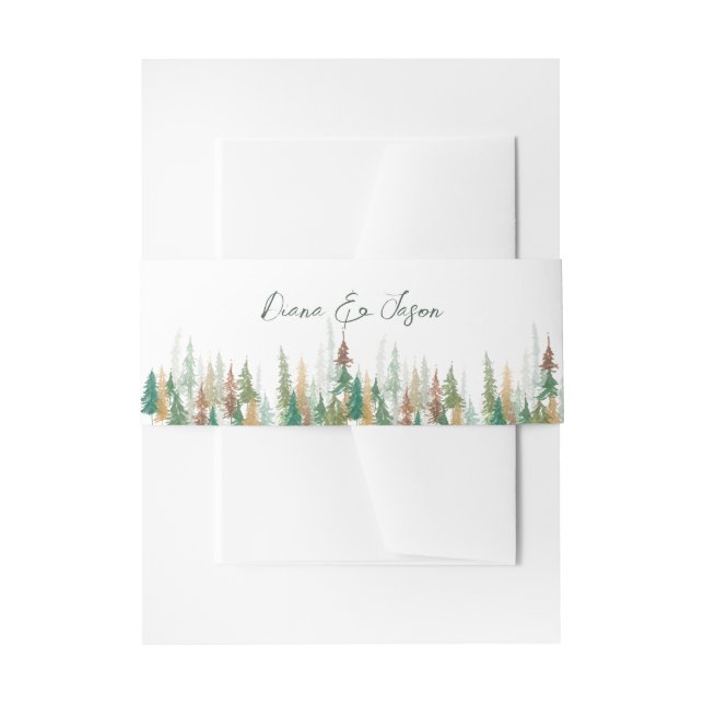 Watercolor Rustic forest pine trees  Invitation Belly Band (Front Example)