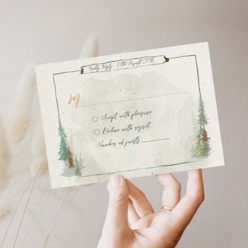 Watercolor Rustic forest pine trees  RSVP Card