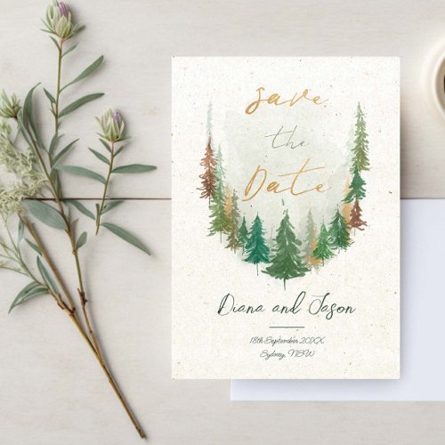 Watercolor Rustic forest pine trees Save the date Invitation