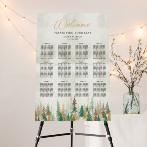 Watercolor Rustic forest pine trees seating chart Foam Board