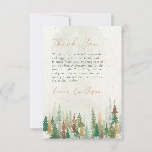 Watercolor Rustic forest pine trees  Thank You Card