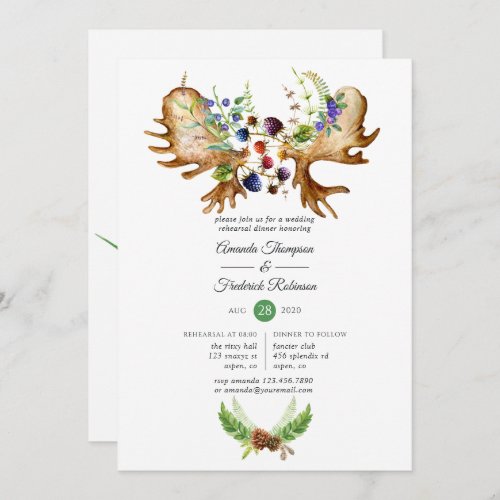 Watercolor Rustic Forest Rehearsal Dinner Invitation