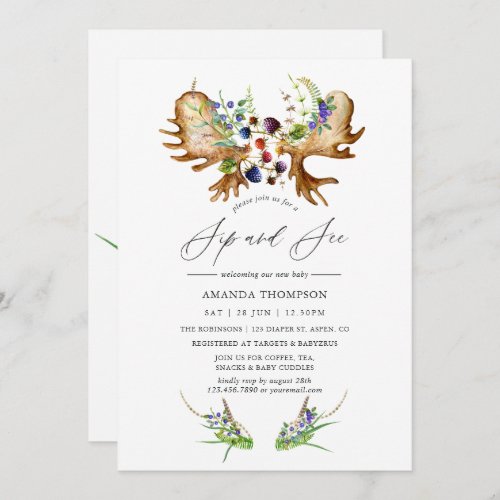 Watercolor Rustic Forest Sip and See Party Invitation