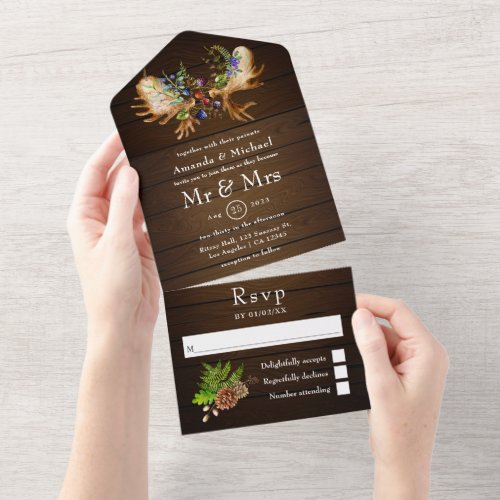 Watercolor Rustic Forest Wedding All In One Invitation