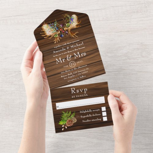 Watercolor Rustic Forest Wedding All In One Invitation