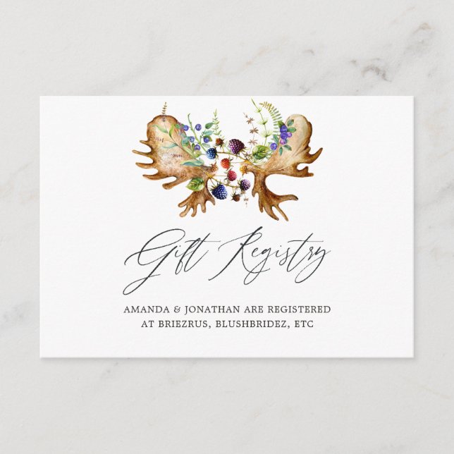 Watercolor Rustic Forest Wedding Gift Registry Enclosure Card (Front)