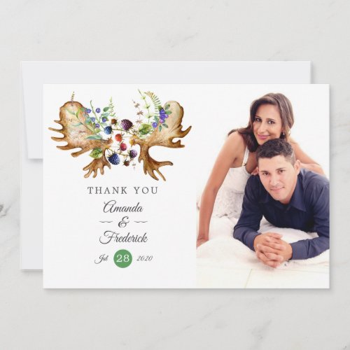 Watercolor Rustic Forest Wedding Photo Thank You Card