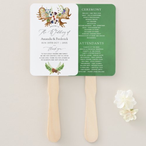 Watercolor Rustic Forest Wedding Program Hand Fan