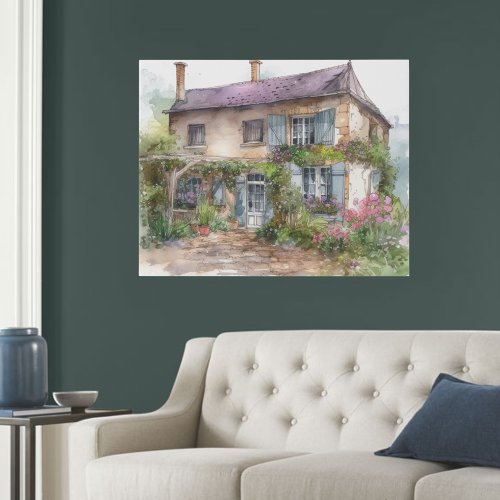 Watercolor Rustic French Farmhouse Faux Canvas Print