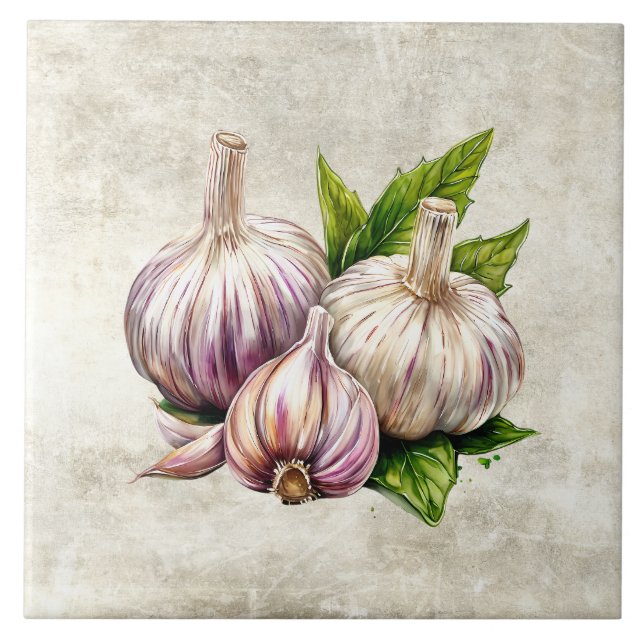 Watercolor Rustic Garlic Faux Texture  Ceramic Tile (Front)