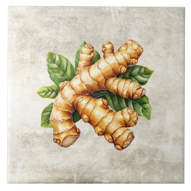 Watercolor Rustic Ginger Faux Texture  Ceramic Tile (Front)